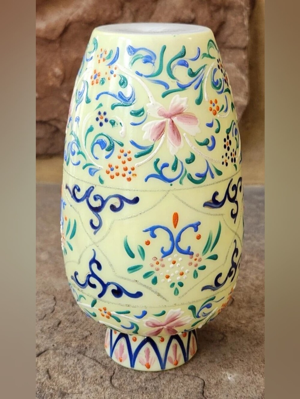 Antique 1800's Thomas Webb 6" Vase Moroccan Tapestry Hand Painted Opaline Glass - Picture 9 of 16